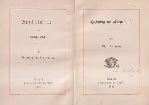 Buch: Haduvig im Kreuzgang, Ricarda Huch, 1897, H. Haessel, Erzählungen Band 3