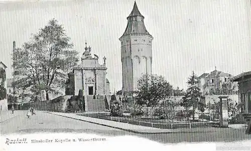 AK Raststatt. Einsiedler Kapelle u. Wasserthurm. ca. 1914, Postkarte. Ca. 1914