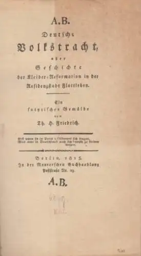 Buch: Deutsche Volkstracht, Friedrich, Th. H. 1815, Graphische Kunstanstalt
