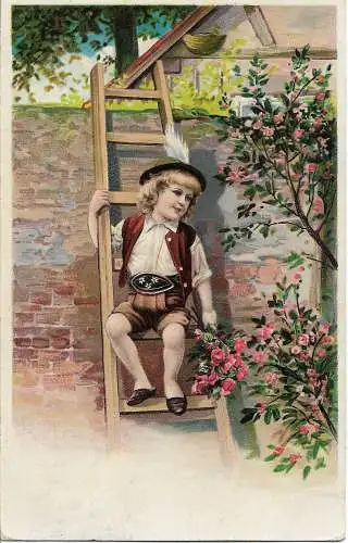 AK Junge auf Leiter in Tracht. ca. 1914, Postkarte, gebraucht, gut