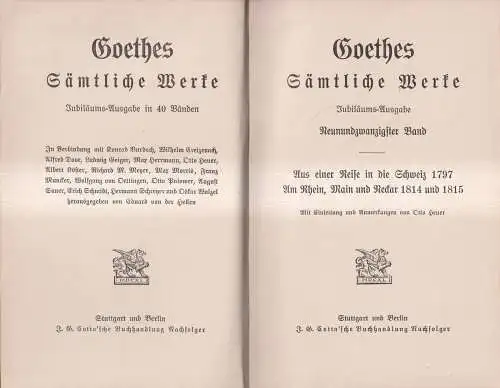 Goethes Sämtliche Werke 29: Aus einer Reise in die Schweiz 1797. Am Rhein ...