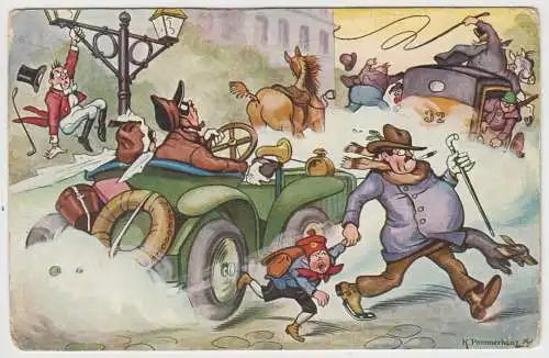 AK Bahn frei, die Straße gehört dem Automobil! Karl Pommerhanz, Postkarte