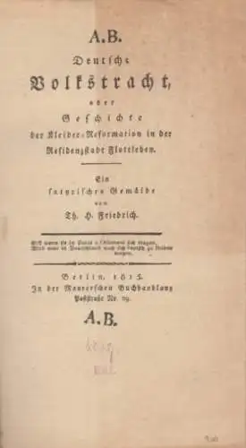 Buch: Deutsche Volkstracht, Friedrich, Th. H. 1815, Graphische Kunstanstalt