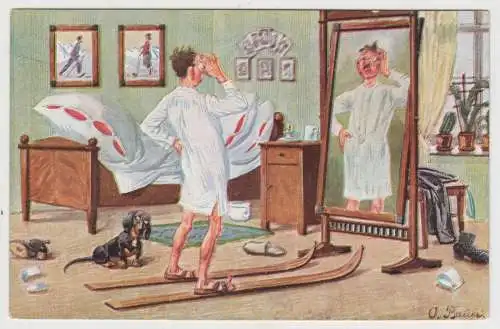 AK Die neuen Skis - Illustrierte Postkarte von O. Braun, Adolf Klauß & Co 349823