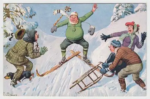 AK Obacht! Bahn frei! Illustrierte Postkarte von O. Braun, Adolf Klauß & Co.