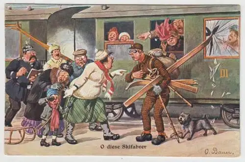 AK O diese Skifahrer - Illustrierte Postkarte von O. Braun, Adolf Klauß & Co.