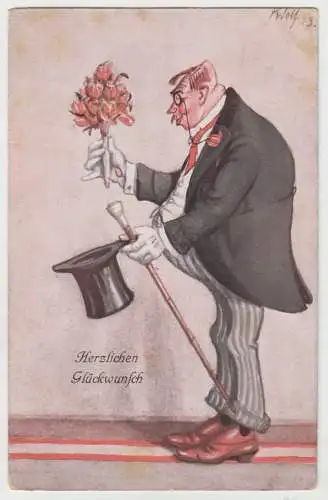 AK Herzlichen Glückwunsch, Illustrierte Postkarte von K. Wolf, Adolf Klauß & Co.