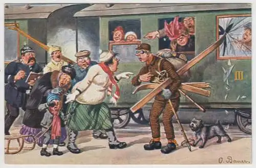 AK O diese Skifahrer - Illustrierte Postkarte von O. Braun, Adolf Klauß & 349827
