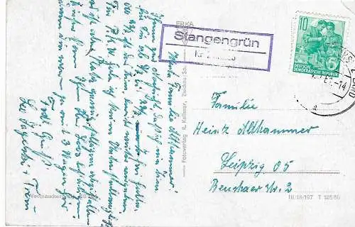 AK Grüß aus Stangengrün i. Erzgeb. gasthof Talmühle. Ortsmitte, gebraucht, gut