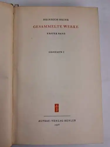 Buch: Heinrich Heine -Gesammelte Werke in sechs Bänden, Aufbau, um 1955, 6 Bände