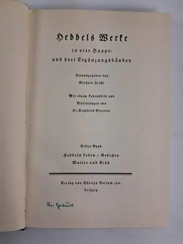 Buch: Hebbels Werke in vier Haupt- und drei Ergänzungsbänden, 7 Bände, Reclam