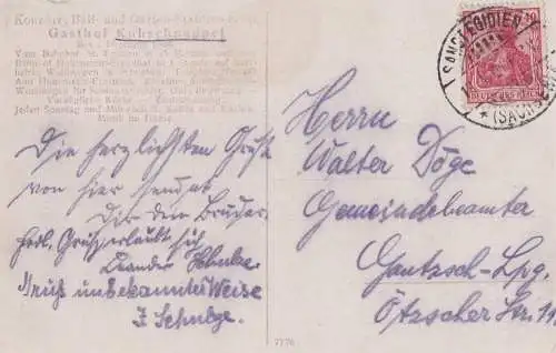 AK Gruß aus Kuhschnappel. Gasthof Kuhschnappel. ca. 1921, Postkarte. Serien Nr
