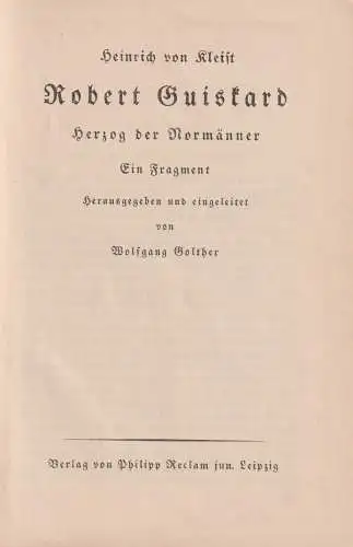 Buch: Robert Guiskard, Herzog der Nordmänner. Heinrich von Kleist, Reclam Verlag