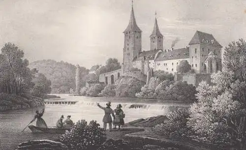 Lithografie: Schloss Rochlitz, um 1836, Eduard Pietzsch & Comp, Ansicht, Grafik