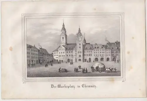 Lithografie: Der Marktplatz in Chemnitz, um 1836, Eduard Pietzsch & Comp, Grafik