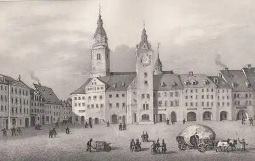 Lithografie: Der Marktplatz in Chemnitz, um 1836, Eduard Pietzsch & Comp, Grafik