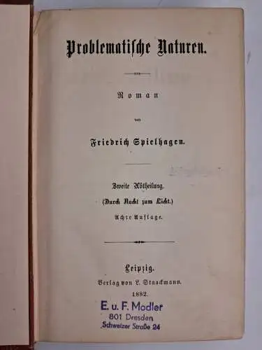 Buch: Problematische Naturen, 2 Bände, Friedrich Spielhagen, 1878, L. Staackmann