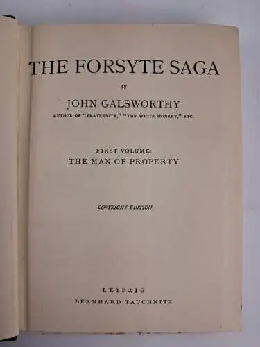 Buch: The Forsyte Saga I-III, John Galsworthy, Bernhard Tauchnitz, 3 Bände