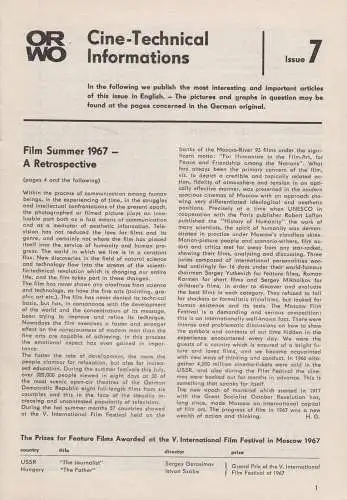 Heft: Kinetische Mitteilungen 7/67, ORWO, Filmfabrik Wolfen, gebraucht, gut