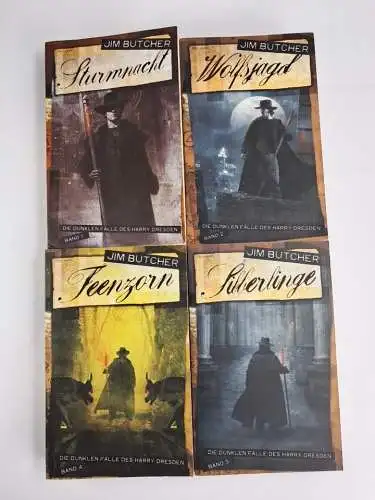 4 Bücher Die dunklen Fälle des Harry Dresden 1+2, 4+5, Jim Butcher, Silberlinge