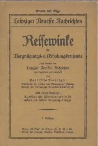 Buch: Reisewinke für Vergnügungs- und Erholungsreisende, Forberger, Paul O 34512