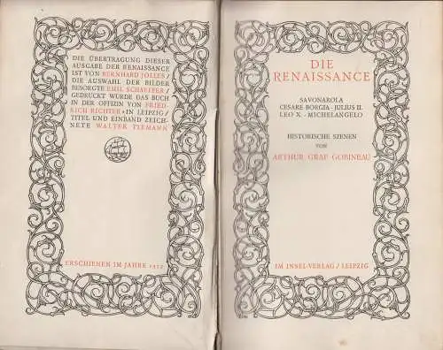 Buch: Die Renaissance, Historische Szenen, Arthur Graf Gobineau, 1912, Insel