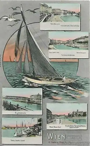 AK Wien. Hotel Metropole. Ferdinandsbrücke. Brigittabrücke. ca. 1913, Postkarte