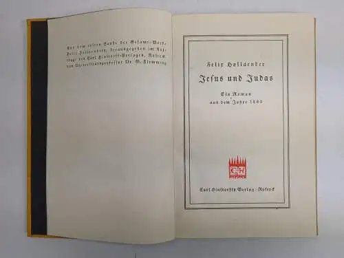 Buch: Jesus und Judas, Roman, Felix Hollaender, Hinstorff Verlag, gebraucht, gut