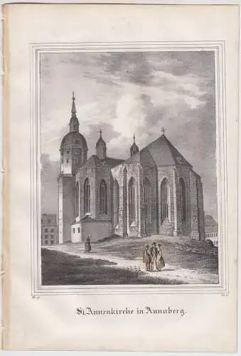 Lithografie: St. Annenkirche in Annaberg, 1836, Eduard Pietzsch, Ansicht, Grafik
