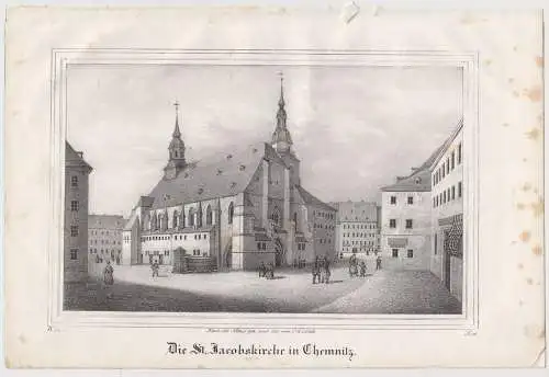Lithografie: Die St. Jacobskirche in Chemnitz, um 1836, Eduard Pietzsch, Ansicht