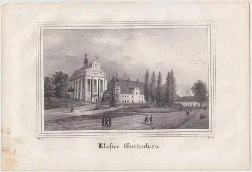 Lithografie: Kloster Marienstern, um 1836, Eduard Pietzsch, Ansicht, Saxonia