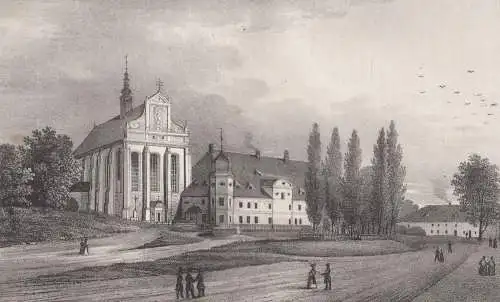 Lithografie: Kloster Marienstern, um 1836, Eduard Pietzsch, Ansicht, Saxonia