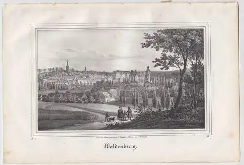 Lithografie: Waldenburg, 1836, Eduard Pietzsch & Comp, Ansicht, Saxonia, Grafik