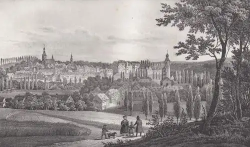 Lithografie: Waldenburg, 1836, Eduard Pietzsch & Comp, Ansicht, Saxonia, Grafik