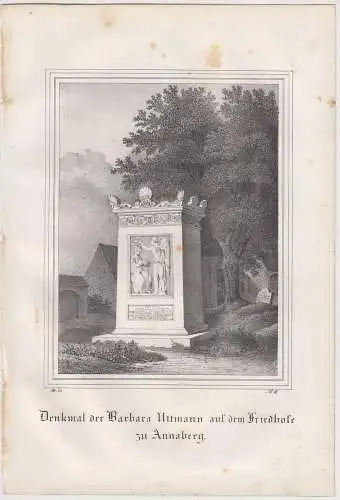 Lithografie: Denkmal der Barbara Uttmann, 1836, Eduard Pietzsch, Grafik, Ansicht