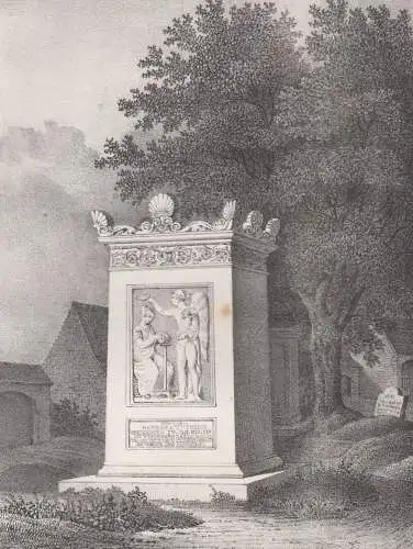Lithografie: Denkmal der Barbara Uttmann, 1836, Eduard Pietzsch, Grafik, Ansicht