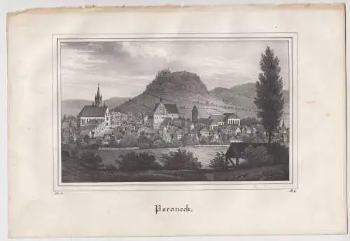 Lithografie: Poesneck, um 1836, Eduard Pietzsch, Ansicht, Saxonia, Pößneck