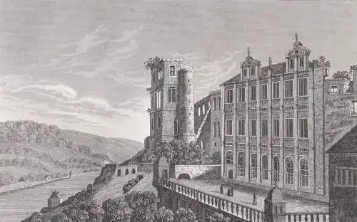 Stahlstich: Das Heidelberger Schloss, Grafik, Ansicht, Baden-Württemberg
