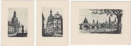 3 Radierungen: Dresden, Hanno Platz, Ansicht, 1928, Sachsen, 3 Radierungen
