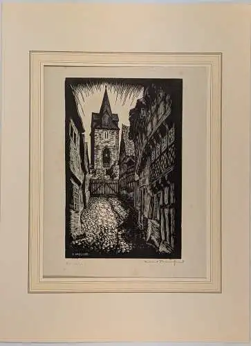 Holzschnitt, Quedlinburg, Rainer Preusse, Handabzug, Grafik, Ansicht