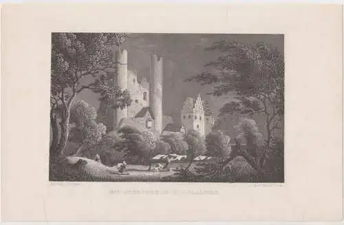 Original Stahlstich: Die Sorbenburg bei Saalfeld, O. Wagner, E. Patten, Ansicht