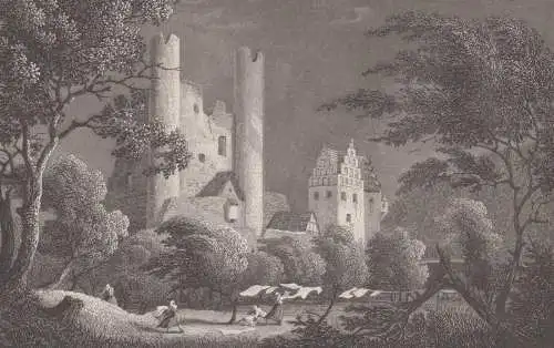 Original Stahlstich: Die Sorbenburg bei Saalfeld, O. Wagner, E. Patten, Ansicht