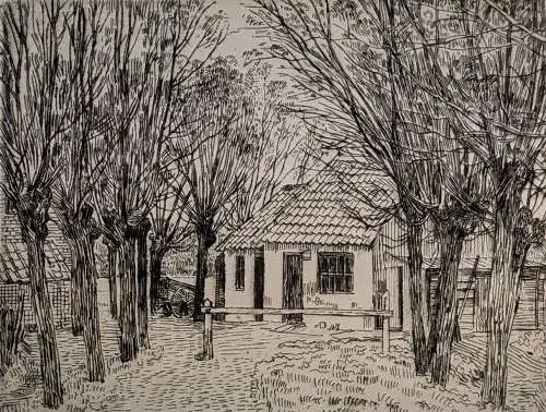 Original-Radierung: Dorfstrasse, Paul baum, 1925, Bruno Cassirer, Ansicht