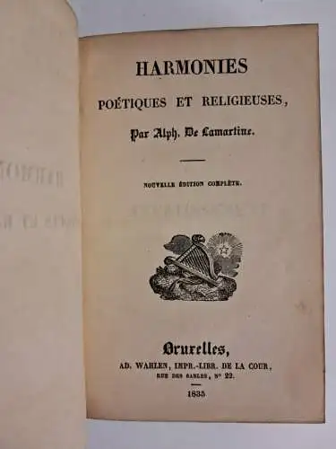 Buch: Harmonies Poetiques et Religieuses, Alphonse de Lamartine, 1835, Wahlen