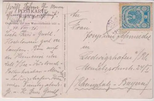 AK Orglerhütte auf dem Wasserfallboden 1620 m, ca. 1921, J. Huttegger, gelaufen
