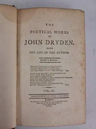 Buch: The Poetical Works of John Dryden Vol. III, C. Cooke, Exlibris Franz Hein