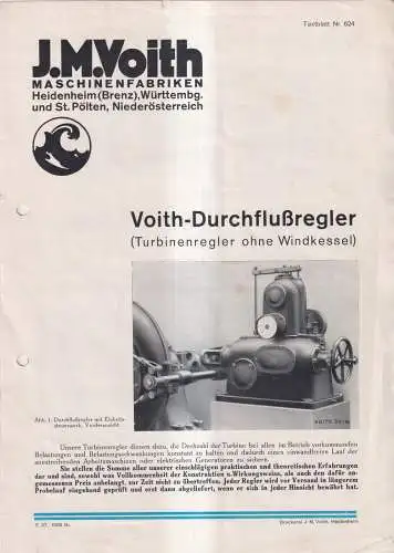 Faltblatt: Voith-Durchflußregler, Turbinenregler ohne Windkessel. Textblatt 624