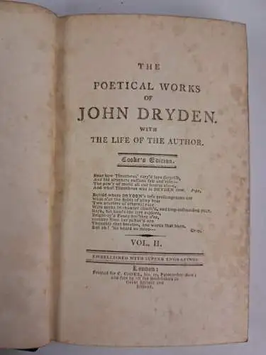 Buch: The Poetical Works of John Dryden Vol. II, C. Cooke, Exlibris Franz Hein