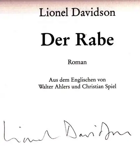 Buch: Der Raabe, Davidson, Lionel. 1994, Verlag Volk und Welt, Roman
