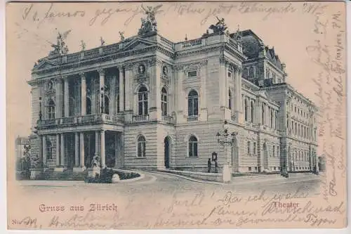 AK Gruss aus Zürich - Theater, ca. 1900, Postkarte, gelaufen, gebraucht, gut